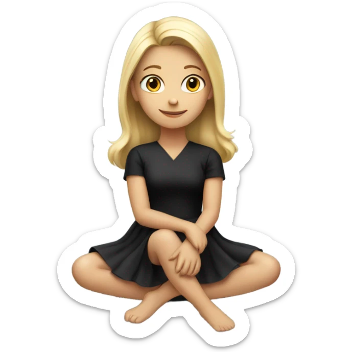 full body blonde girl sitting in black dress on the floor sticker