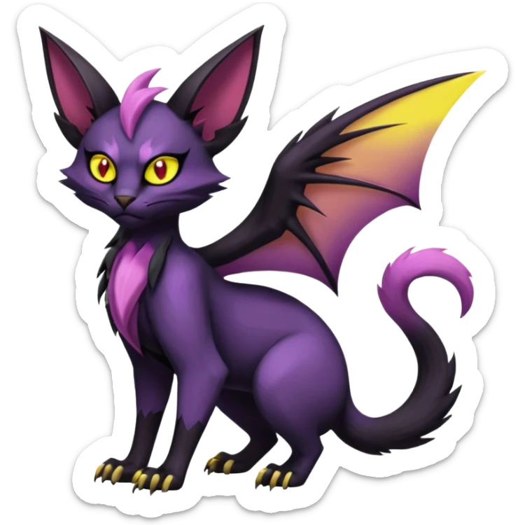 dark edgy dull pointy edgy Noivern-Noibat-Purloin-Torracat-Lykoi-Caracal-cat-Fakemon-fusion-hybrid-creature sticker