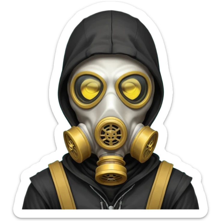 skeleton wearing a gas mask portrait, head and shoulders only, dark hood, glowing eyes inside mask, post-apocalyptic vibe, 3D cartoon, mobile game icon style, clean background, no text, no watermark
 sticker