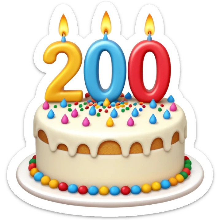 A festive New Year cake with lit candles shaped as the number 2026,
warm lighting, celebratory atmosphere,
soft background, high quality, clean composition sticker