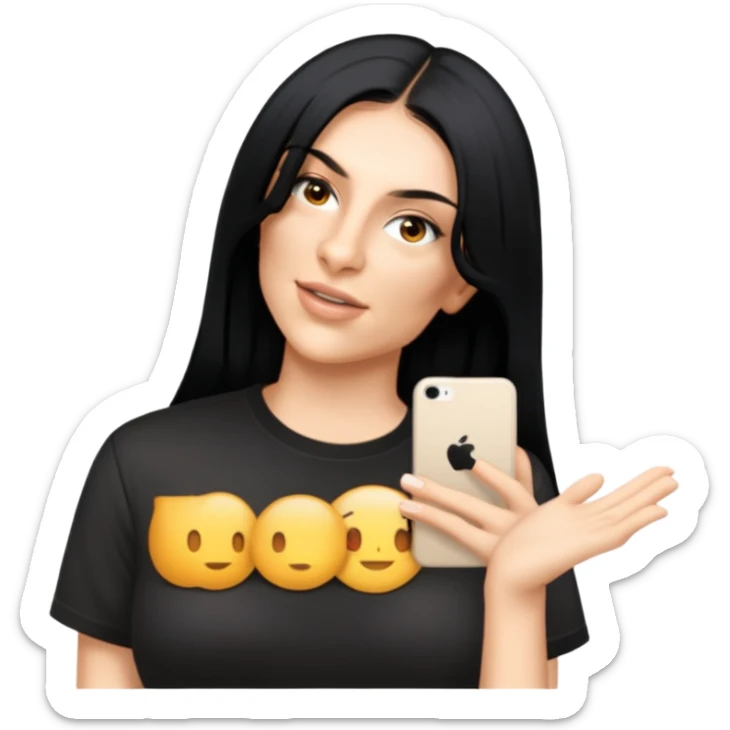 female, black shirt, long black hair sticker