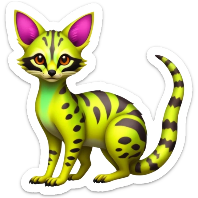  Exotic randomly colored colorful cute neon-colored Fakémon-Fionbri-Vernid-Genet-creature with markings (full body) sticker