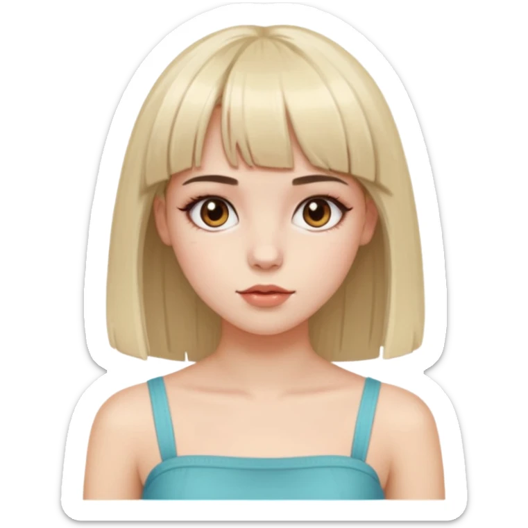 pale girl, who has straight medium length hair with bangs, brown eyes and abg make-up and wearing a tube sticker