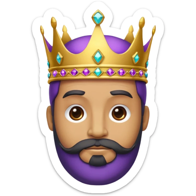 Create a cartoon-style emoji of Baltasar, one of the Three Wise Men. Only show his face and crown. He is older, with a black beard, and a purple and gold jeweled crown. Express warmth and wisdom. Colorful and simple, suitable as an emoji. sticker