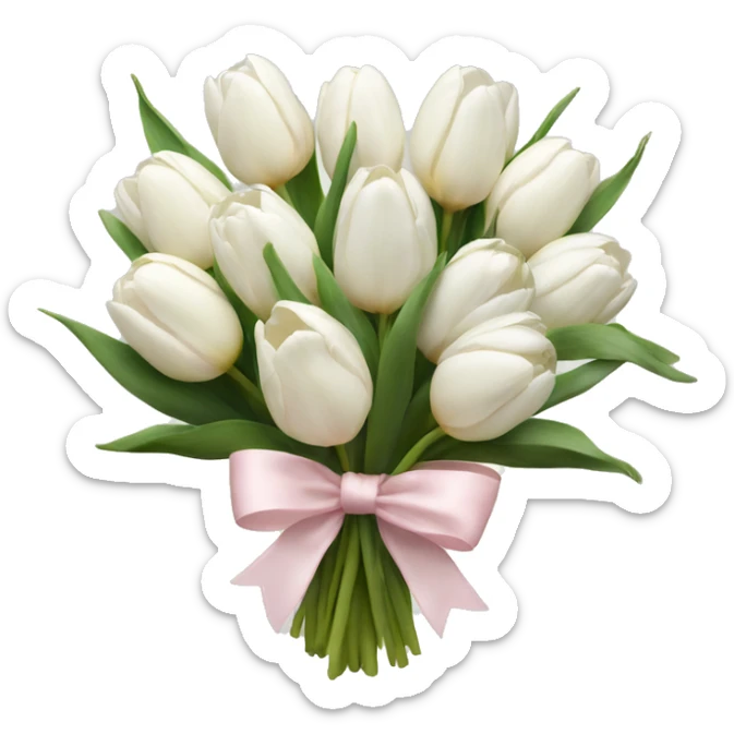 White tulips bouquet with light pink bow  sticker