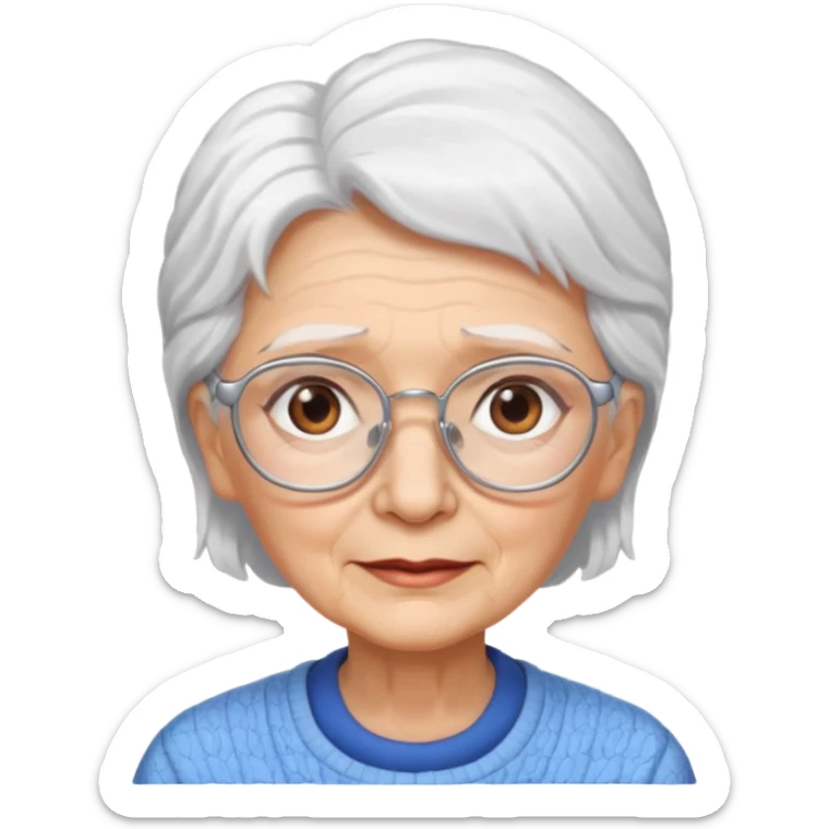Create me emoji of an old lady. mid-size white hair to left side. Square glasses. Brown eyes. sticker