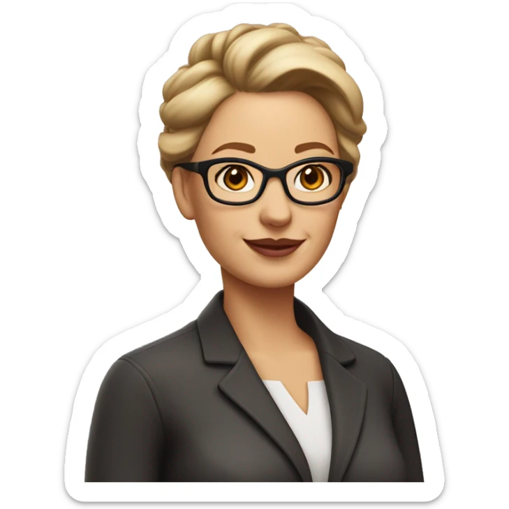 40-year-old white woman with dark skin. It's beautiful. Wear glasses. Honey colored eyes. Pretty mouth. Small face. She wears her hair up. pink lips and dark brown hair

  sticker