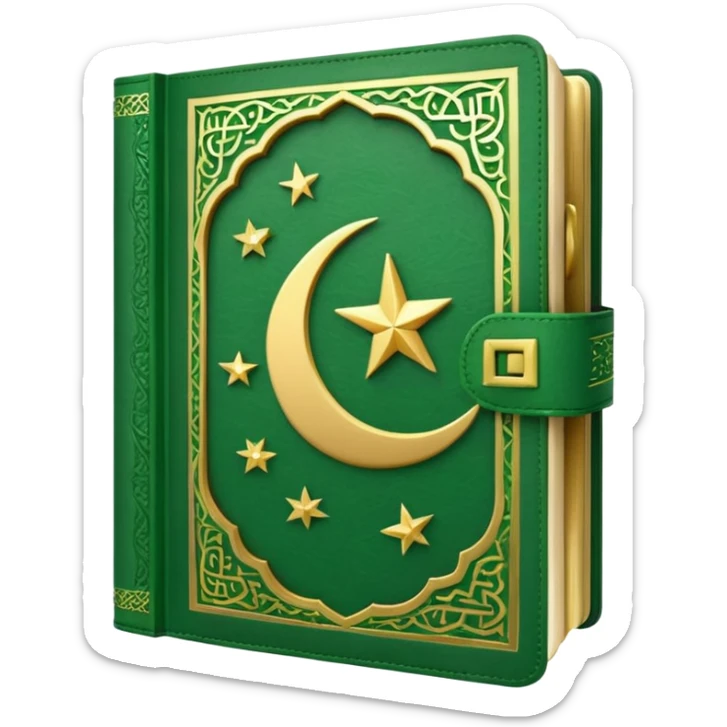 Closed Quran with the Islamic Symbol on it (moon and star) green from left to right sticker
