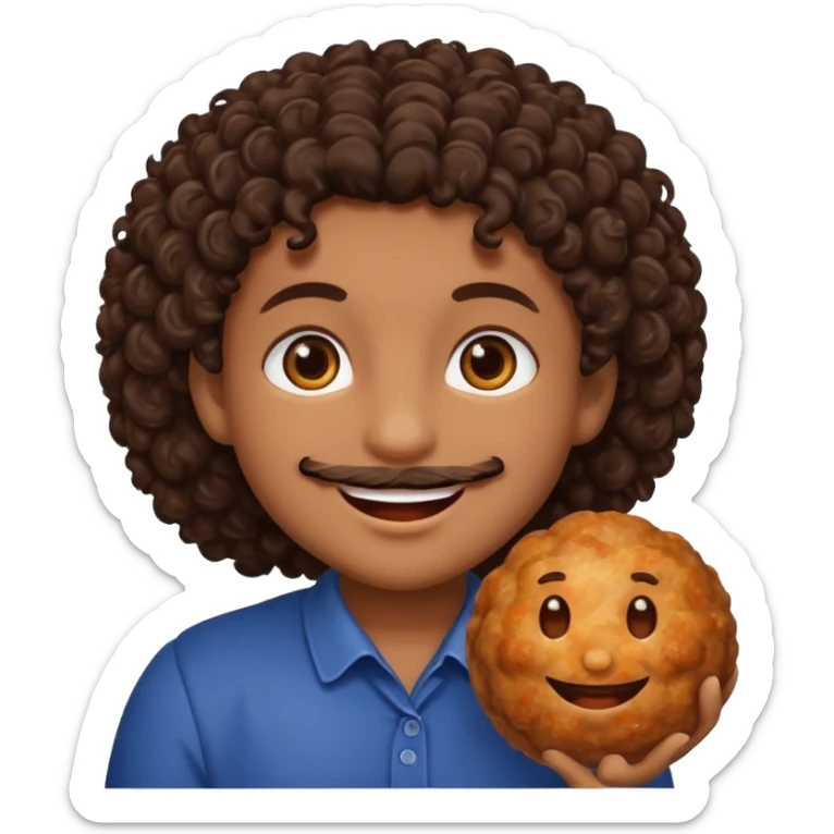 Una polpetta di carne macinata con i capelli ricci scuri e una faccia sorridente  sticker