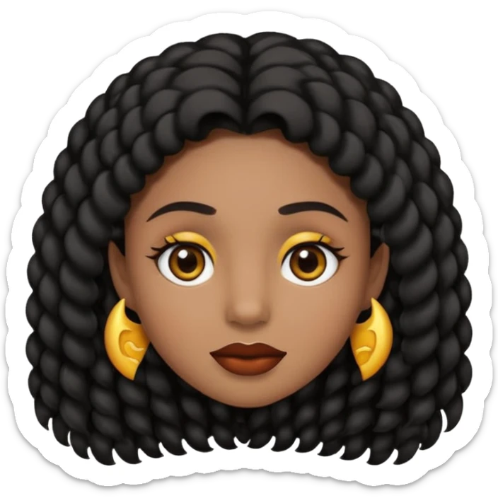 Haz un emoji de una chica de cabello largo rizado tipo 3c 3b de pelo negro su tono de piel no es ni blanca ni morena tiene un lunar en la nariz y tiene pecas en la mejilla su nariz es media redonda y sus labios medios carnosos y tiene ojos marrones oscuros y cejas media larga  sticker