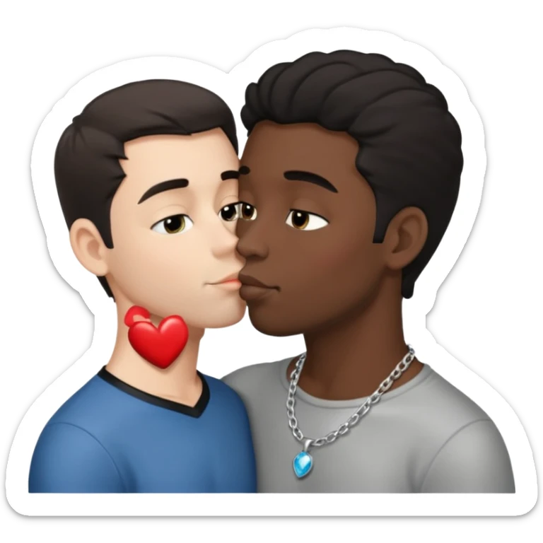 1 White adult male dark hair ,1 black adult male silver necklace, nude,kissing tongue  sticker