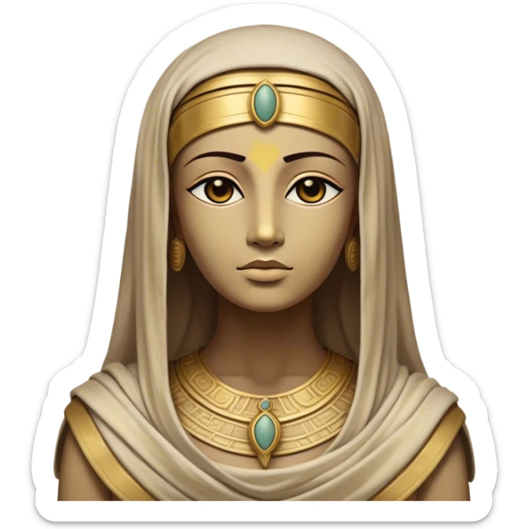 Cinematic Noble Mummy Portrait Emoji, Regal and timeless, with a meticulously wrapped, ancient form in muted earth tones accented by faded gold, exuding an air of forgotten majesty and solemn duty, simplified yet elegant with intricate bandage details, highly detailed and softly glowing, evoking the dignified mystery of an eternal sentinel guarding long-lost secrets! sticker