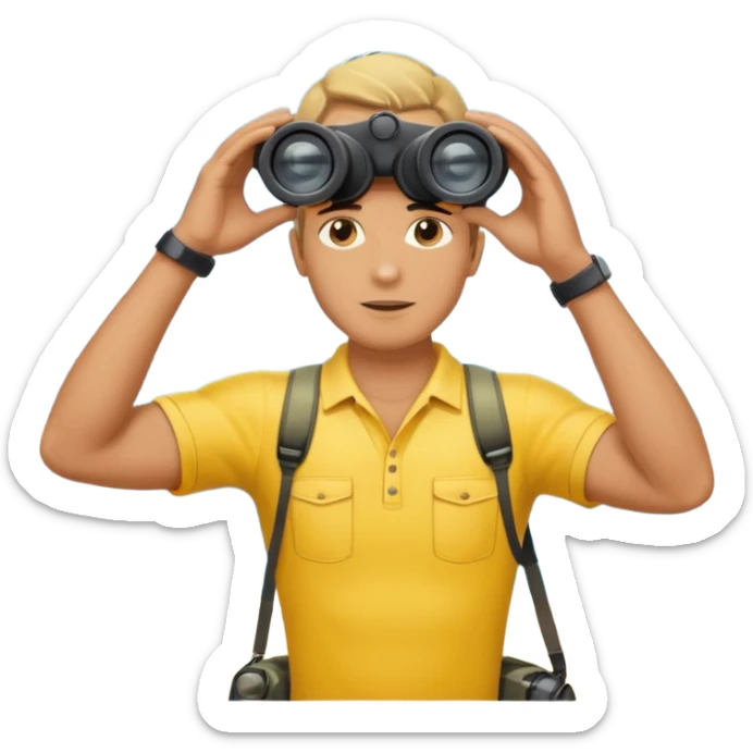 Male lifeguard – yellow shirt, binoculars in hand, scanning the sea, full body sticker