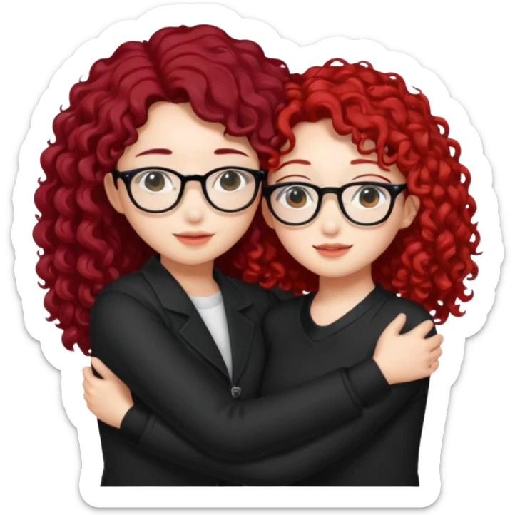 une star de Kpop asiatique avec les cheveux noir  qui fait un câlin a une fille qui a des lunette et des cheveux rouge et bouclé  sticker