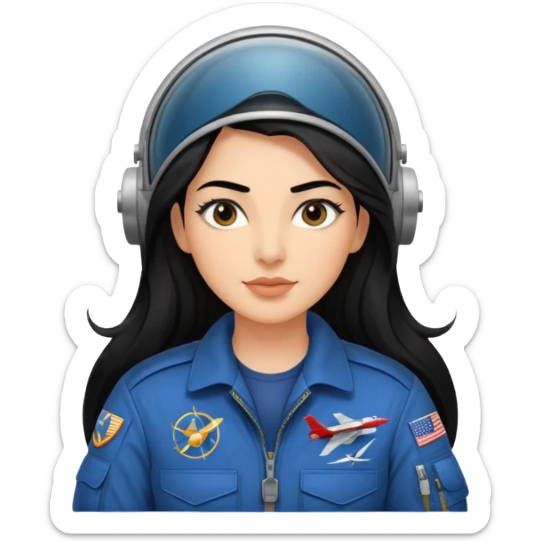 Femme cheveux long noir travaille dans le domaine de l'aéronautique gros sourcils haut du corps sticker