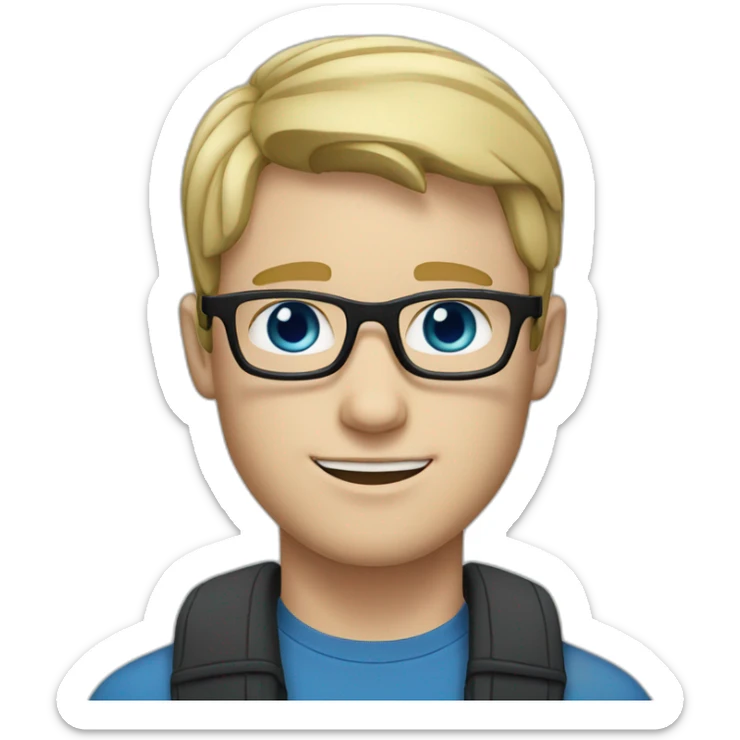 A blonde guy with black glasses, very white skin tone with blue eyes and freckles sticker