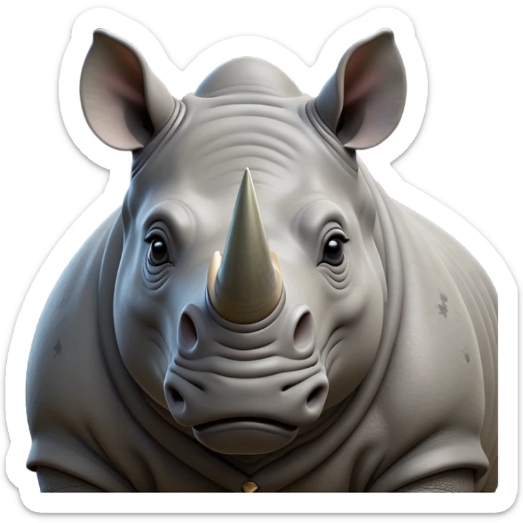 cinematic-noble-rhinoceros-portrait-emoji,-poised,-with-a-massive,-powerful-build-and-a-thick,-hide-of-slate-gray,-deep-set-soulful-piercing-eyes,-simplified-yet-sharp-and-sophisticated-features,-highly-detailed, with large black eyes, szoomed out showing houlders sticker