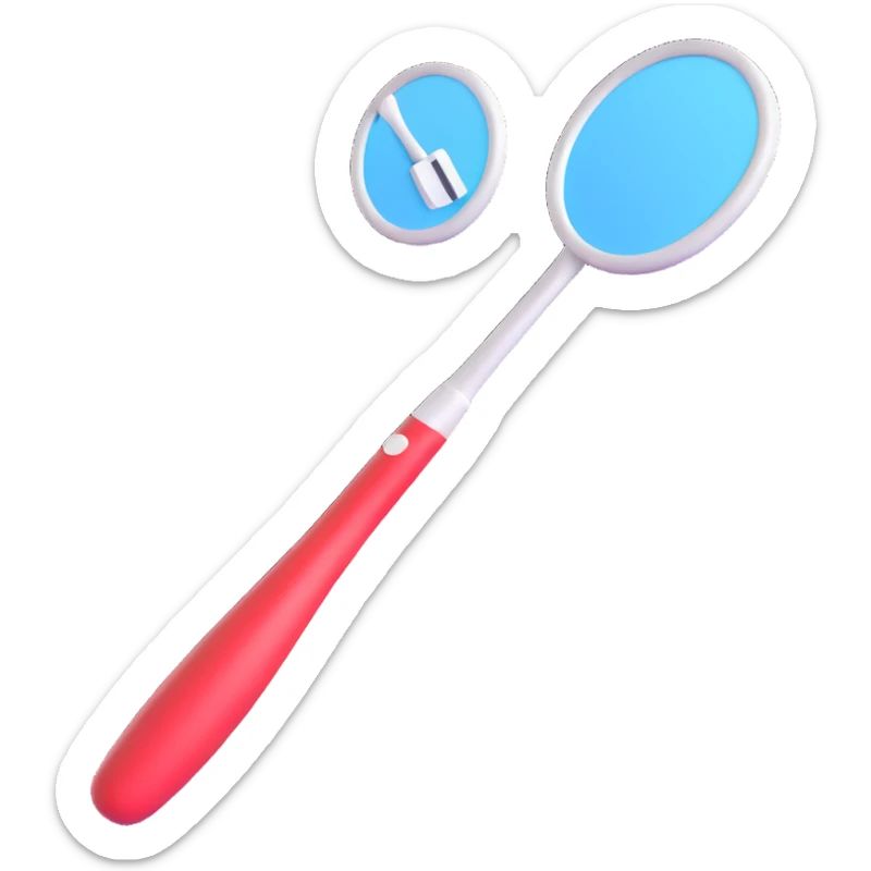 cartoon toothbrush and dental mirror crossed, orthodontics theme, playful and inviting sticker