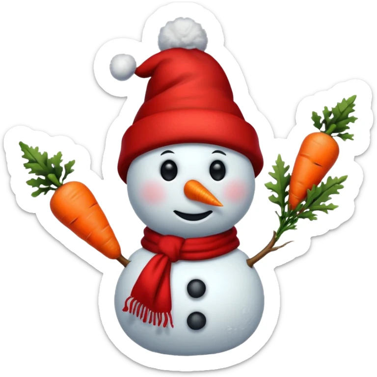 a snowman in a red scarf with the "S" logo and a red New Year's hat sticker