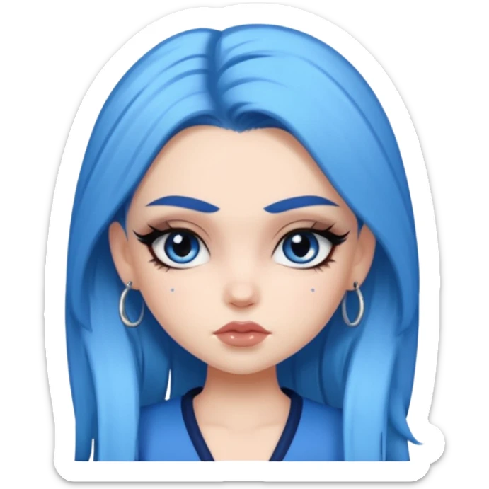 pale skin, bratz baddie, beautiful eyes,dark eyebrows, eyeliner, blue hair sticker