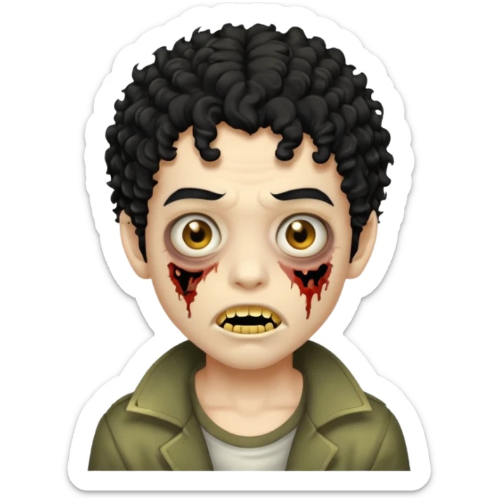 menino com cabelo cacheado preto e olhos marrons, com a boca lembrando a de um zumbi e com grills dourados sticker