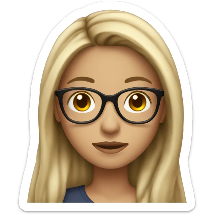 Emoji Brunette girl with blonde highlights wearing glasses and long hair sticker
