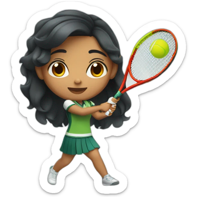 indian girl teenager playing tennis wearing a spartan uniform with wavy black hair sticker