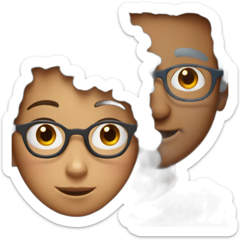 a girl with red curly hair and blue glasses hugging a boy with gray hair sticker