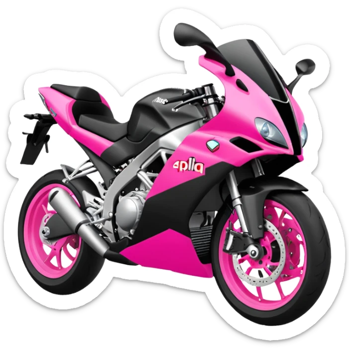 moto sportiva con scritta aprilia nera e solo avanti rosa fluorescente  sticker