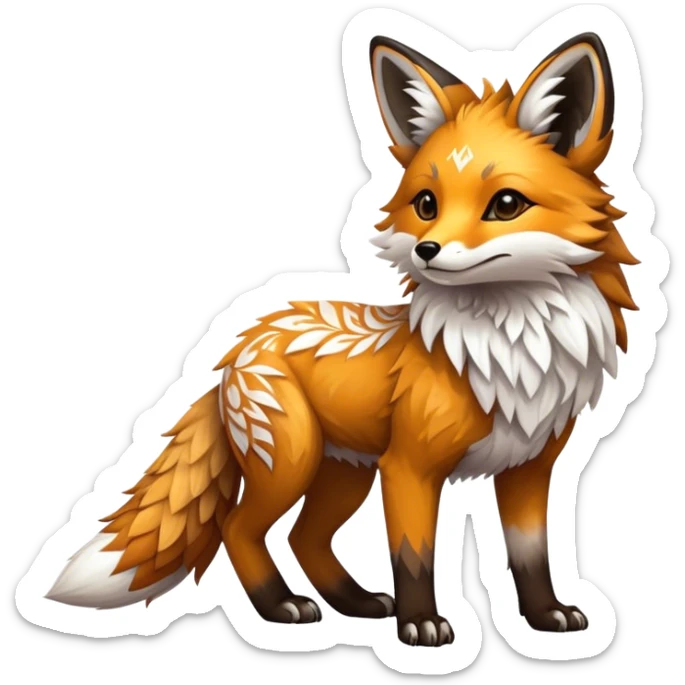 Epic Feral Rare Fantasy shiny cool fluffy Vernid-Trico-Fox-species-hybrid-animal by LiLaiRa, tribal-Art-patterns , tufted ears, full body sticker