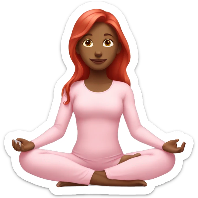 girl with long red hair in a baby pink outfit doing yoga sticker