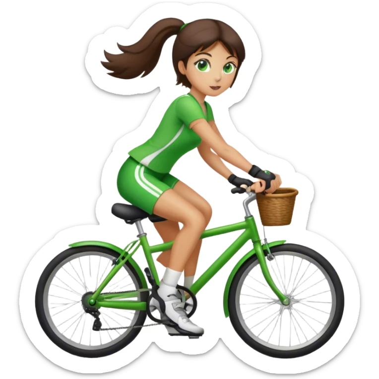  brunette girl with green eyes doing sports on a bicycle sticker