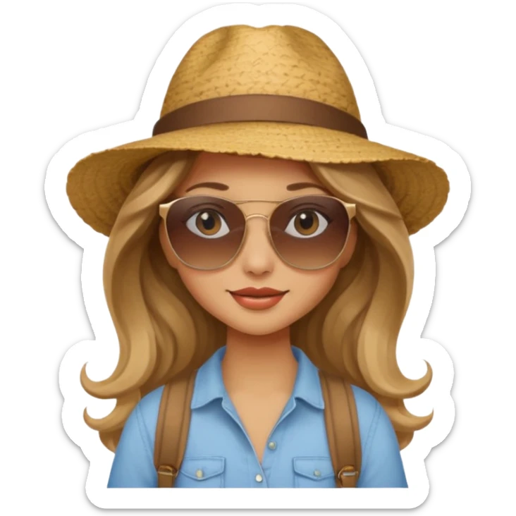 Girl with long light brown/dark blonde wavy hair who likes to travel sticker