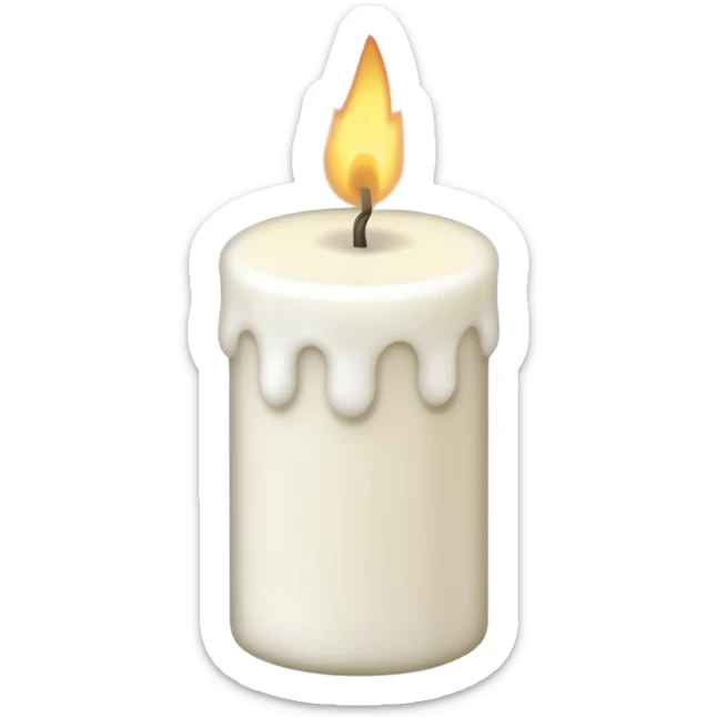 A simple emoji-style illustration of a candle with no flame, the wick slightly burnt, and a small amount of light smoke rising, minimal design, flat emoji look sticker