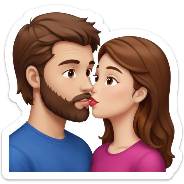 White man with brown hair and beard kissing lips with a white girl with brown hair sticker