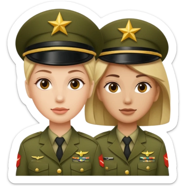 one emoji (female) wearing Army combat uniform and a second emoji (male) wearing the army green service uniform sticker