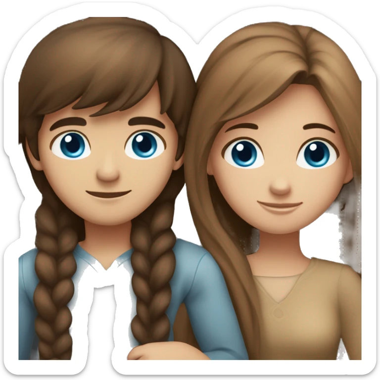 Blue eyed girl Girl with long brown hair hugging a brown eyed boy with long dark brown hair (both hair is straight)  sticker