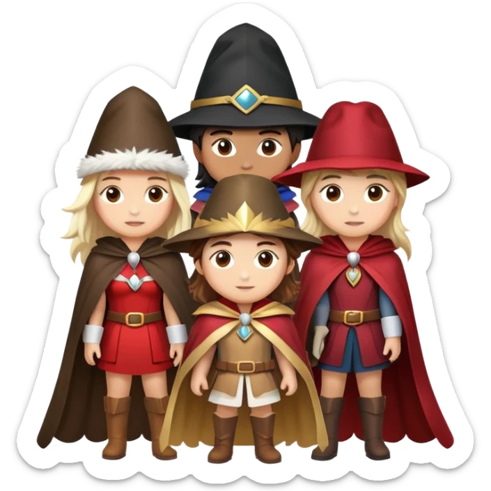 3 girls and 1 guy as the 4 musketeers with feathered hats and capes sticker