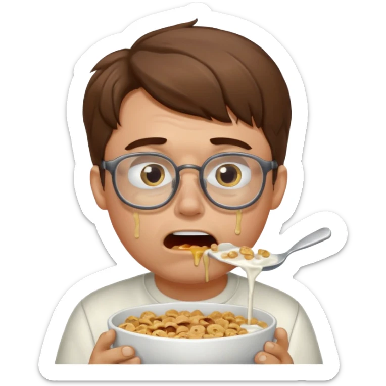 Vomit cereal sexy white man eating milk and cereal  and vomit sexy vomit crying man vomit brown hair glasses  sticker