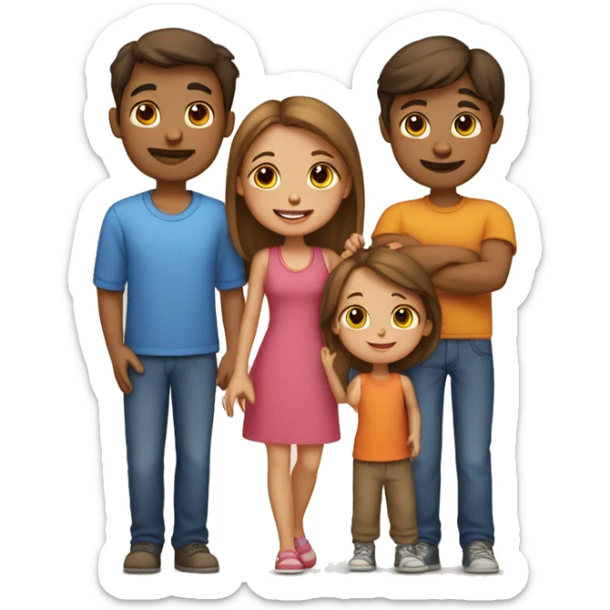 Familia de 6, 4 niños una mujer y un hombre dos gatos  sticker
