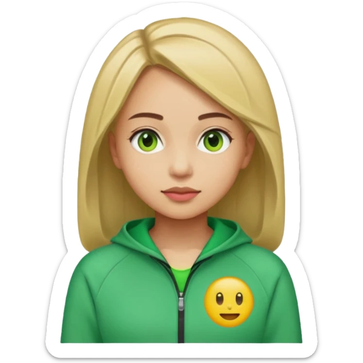 ​"A mosaic portrait of a girl in a green tracksuit, made of tiny emojis, digital art style, pixelated emoji textures, vibrant colors, creative composition." sticker
