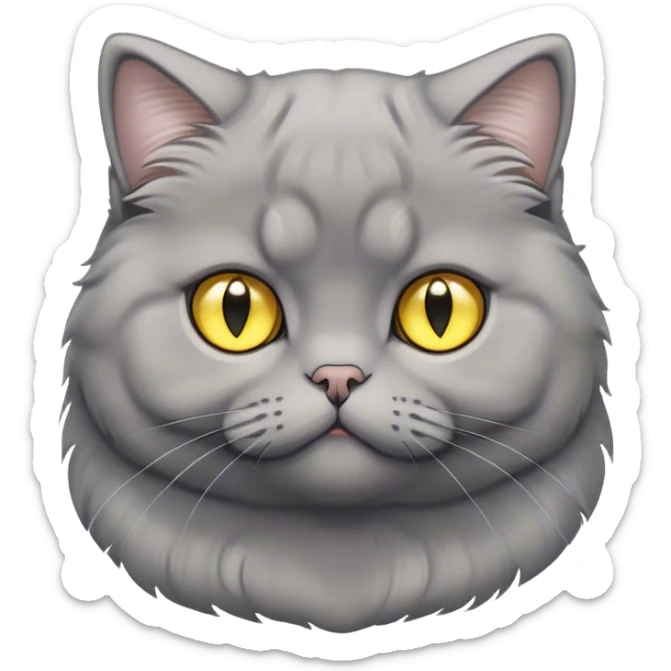 Cinematic Adorable Fluffy Grey Scottish Fold Cat Portrait Emoji, Adorable folded ears perched atop its soft, round head, head tilted cutely with big, sparkling yellow eyes, soft grey fur with darker points on the ears, face, and paws, Simplified yet irresistibly adorable features, highly detailed, glowing with a soft, warm glow, high shine, affectionate and playful, stylized with a touch of whimsy, bright and endearing, soft glowing outline, capturing the essence of a curious and loving kitten with the signature charm of a Scottish Fold's unique folded ears, so cute it feels like it could leap out of the screen and snuggle up for a cuddle! sticker
