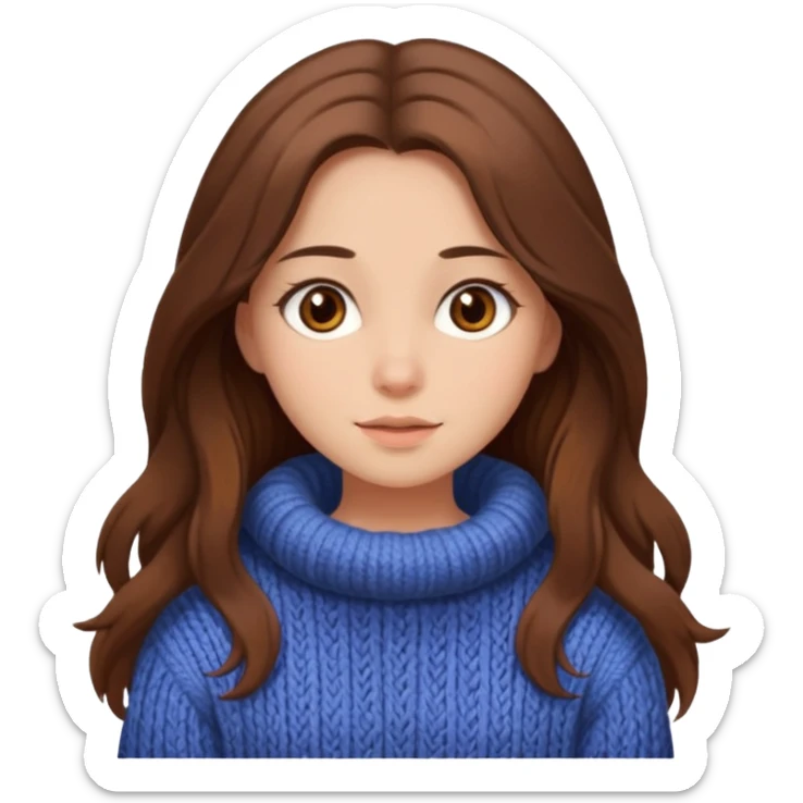 Cozy girl with long brown hair and brown eyes sticker