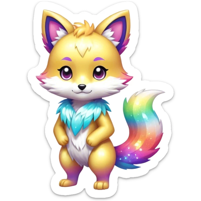 Cute Kawaii Chibi Anthro Fur-Sona Pretty Shiny Colorful Sparkly Fakemon Full Body sticker