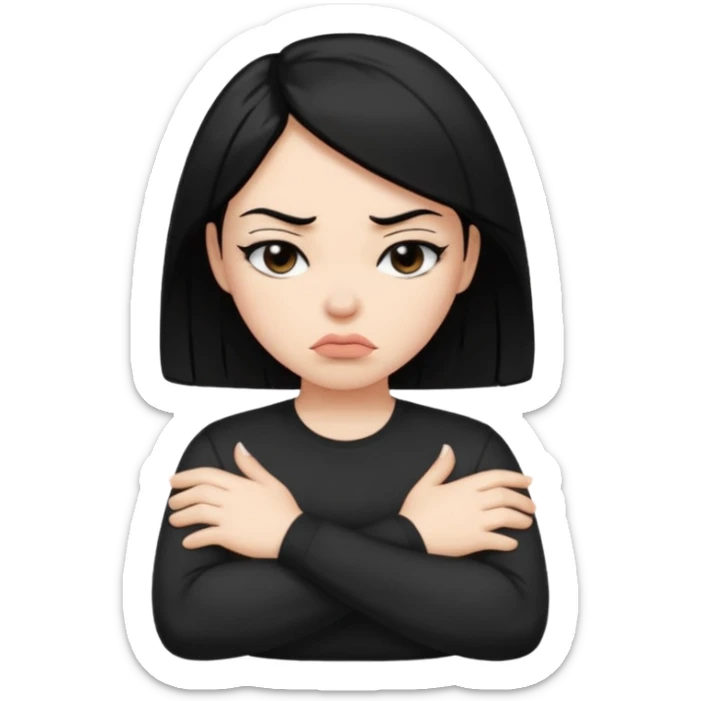 pouty/sad arms crossed emoji woman with black hair sticker