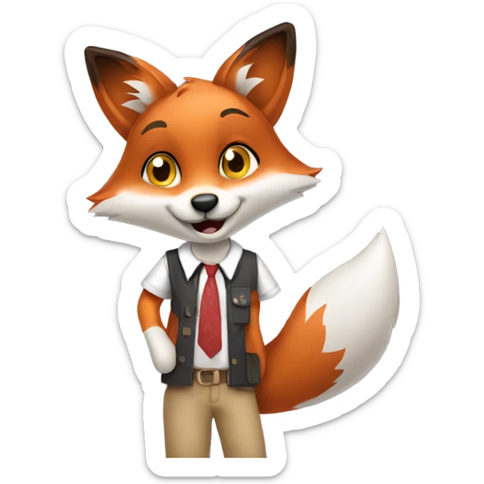  Happy fox in a shirt. She stands and uses her favourite app in the phone, and she stares in the phone sticker