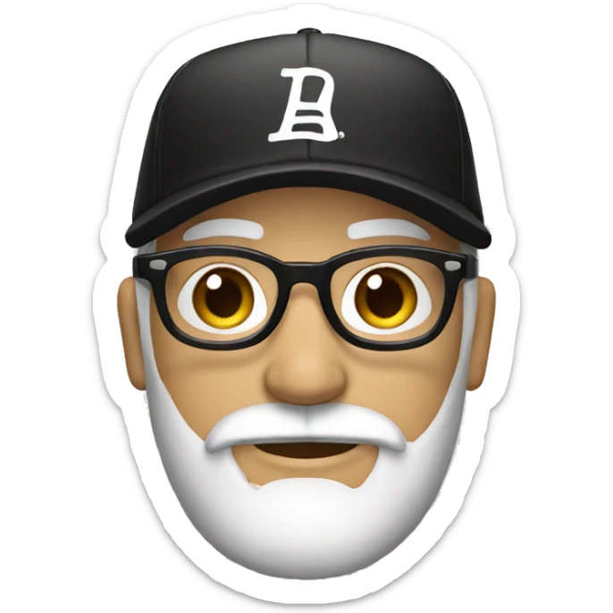 Create an emoji of a man with white beard wearing a black baseball cap and glasses sticker