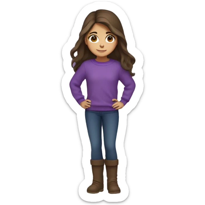 winter, christmas, hispanic, long brown hair, girl, brown eyes, child, full body, purple sweater sticker