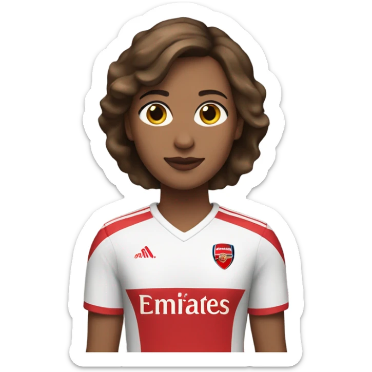 Pretty woman with short brown hair wearing an Arsenal jersey sticker