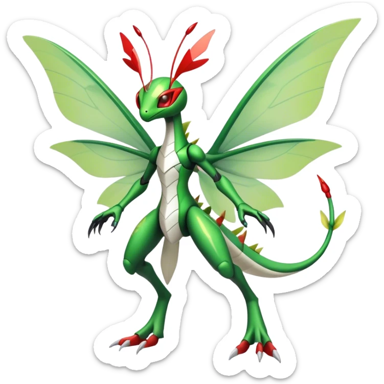  Cool Edgy Shiny Futuristic Ethereal Legendary Kartana-Digimon-Schyther-Flygon-hybrid full body with butterfly wings sticker